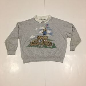 Basic Editions Women's Teddy Bear Pullover Sweatshirt Collared Size Large